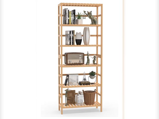 Lot 96-181297 - VASMIA 6-Tier Bamboo Shelf,Bamboo Storage Shelving Unit,Tall Bookcase with Adjustable Shelves,Multip...