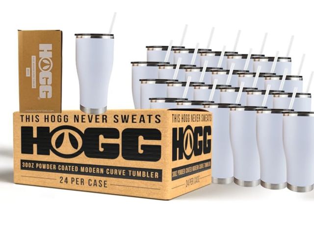 Lot 96-176542 - 24 Count Hogg 30 oz Modern Curve Case (24 Units) - White, Powder Coated Tumblers for Laser Engraving...