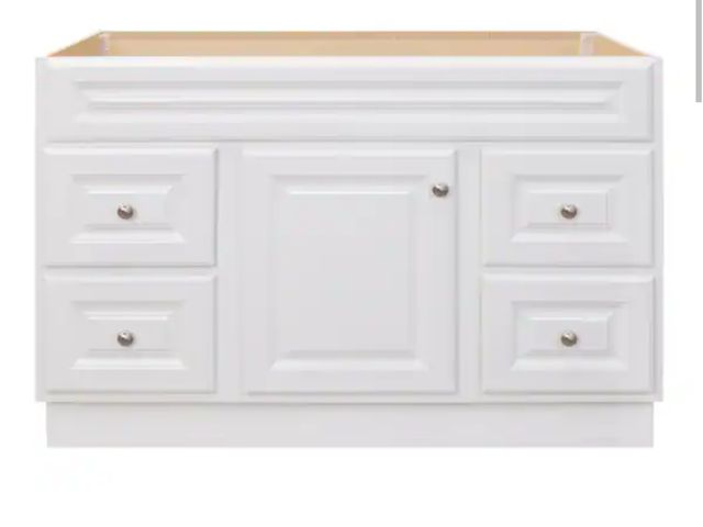 Lot 96-227785 - Glacier Bay Hampton 48 in. Bathroom Vanity Cabinet without Top in White (Assembled) light damage to ...
