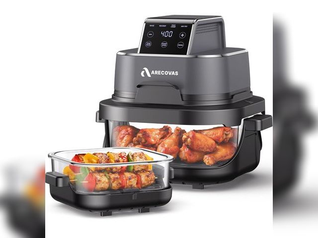 Lot 96-189994 - 4-in-1 Portable Glass Air Fryer, 140–400°F Precise Heat, Max Crisp Technology, 4.2QT &amp; 1.6QT Dua...