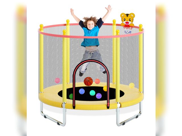 Lot 96-177266 - 55" Trampoline for Kids, Telawah Indoor/Outdoor Mini Baby with Safety Enclosure Net, Adjustable Todd...