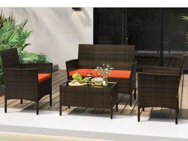 Lot 96-190072 - 4 Piece Patio Rattan Conversation Set with Cozy Seat Cushions New MSRP $169