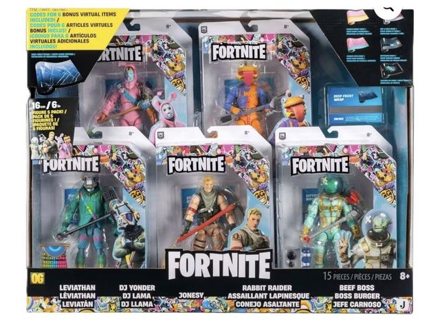 Lot 96-230490 - Fortnite Action Figure 5-Pack Set with Virtual Items, Deep Frost Wrap, Leviathan, DJ Yonder, Jonesy,...