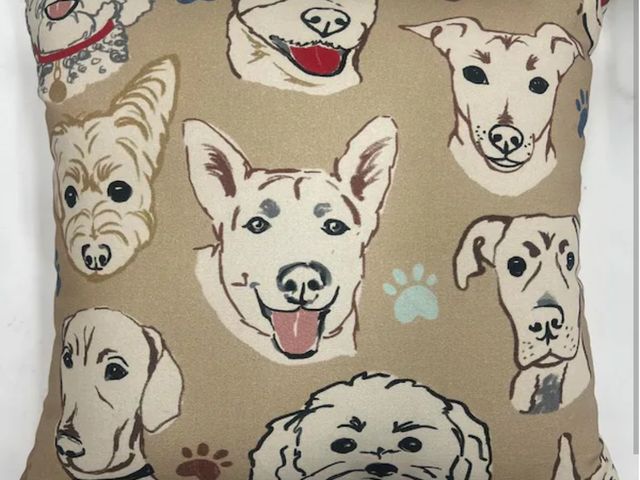 Lot 96-232548 - Hampton Bay 18 in. x 18 in. Outdoor Patio Throw Pillow in Dogs New