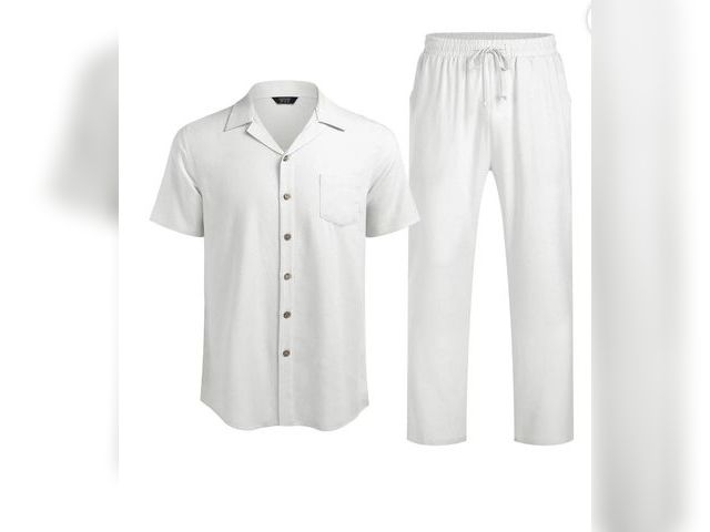 Lot 96-180145 - COOFANDY Men 18 Piece Linen Outfit Beach Button Down Shirt Casual Loose Pant Sets White-XXL

New