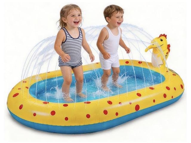 Lot 96-230684 - 67" Dinosaur Splash Pad for Toddlers 1-3, 3-in-1 Thickened PVC Inflatable Kiddie Pool with Upright S...