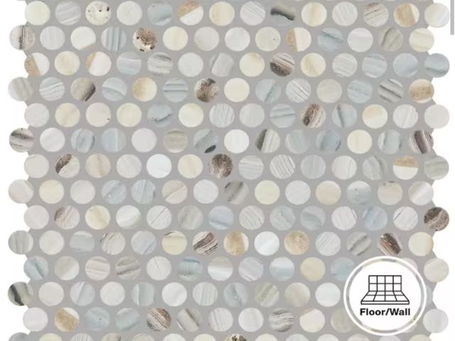 Lot 96-173774 - Daltile 
Lamora Marble Coastal Blue 11 in. x 13 in. Glazed Ceramic Penny Round Mosaic Tile (10.6 sq....