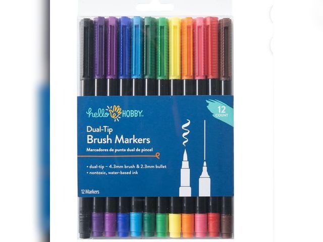 Lot 96-167354 - Hello Hobby Dual Tip Brush Marker &amp; Fineliner for Adult Crafting, 12 Pieces, Classic Colors

New