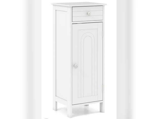 Lot 96-192334 - Tangkula Bathroom Floor Cabinet, Free-Standing Single Door Storage Cabinet with Drawer &amp; 2 Adjus...
