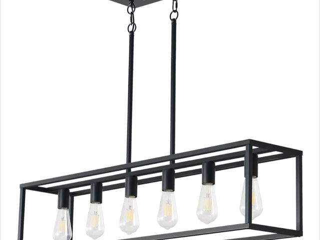 Lot 96-170177 - Black Farmhouse Kitchen Island Lighting, Modern Industrial Chandelier, 6-Light E26 Linear Rectangula...