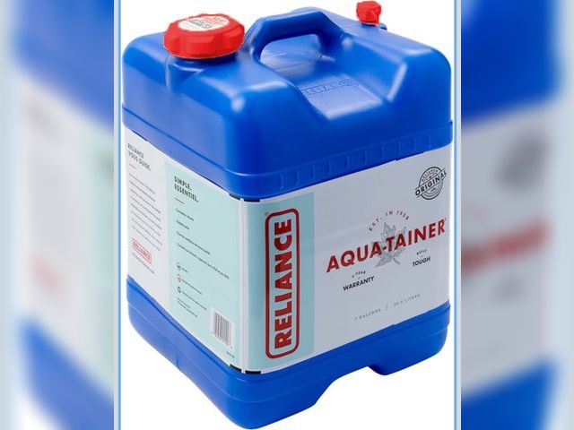 Lot 96-195221 - Reliance Products Aqua-Tainer 7 Gallon Rigid Water Container, Blue , 11.3 Inch x 11.0 Inch x 15.3 In...