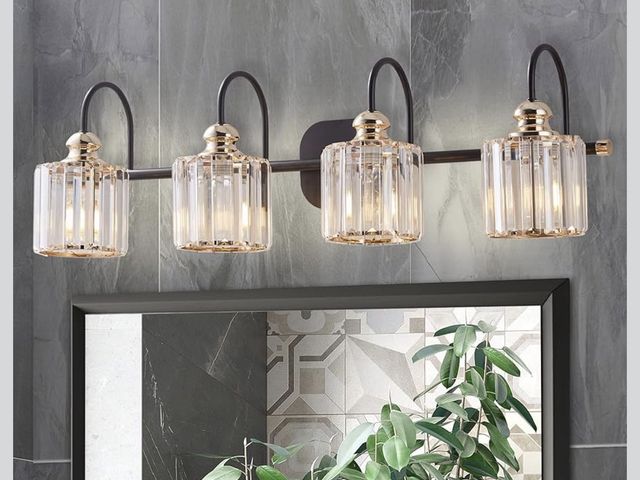 Lot 96-214111 - ExBrite 4-Light Bathroom Light Fixtures, Crystal Vanity Lights for Bathroom Modern Wall Light Fixtur...