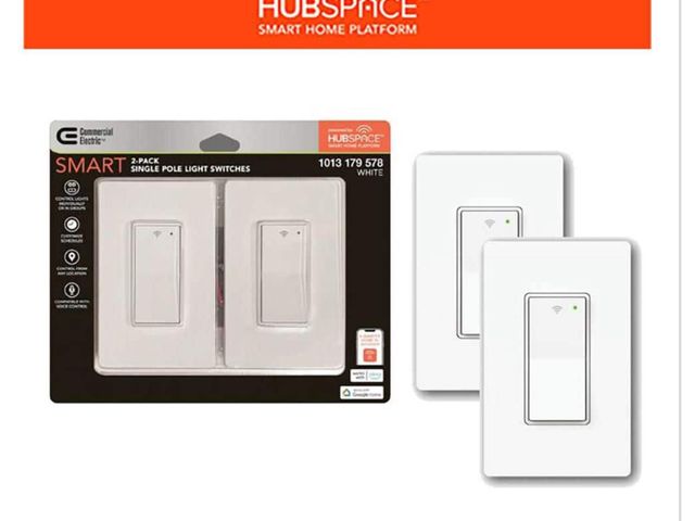 Lot 96-174601 - Commercial Electric
15 Amp Single-Pole White Smart Rocker Light Switch with Wi-Fi and Bluetooth Tech...