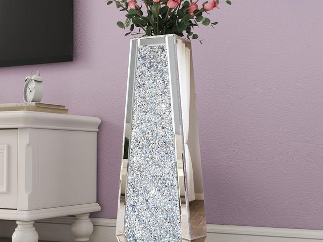 Lot 96-176733 - SHYFOY 30" Floor Vase Crushed Diamond Mirrored Vase Silver Tall Vases for Floor, Large Crystal Glass...