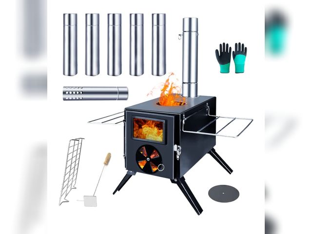 Lot 96-172596 - Fitinhot Camp Wood Stove, Tent Wood Burning Stoves Portable with Chimney Pipes, Upgraded Titanium Su...