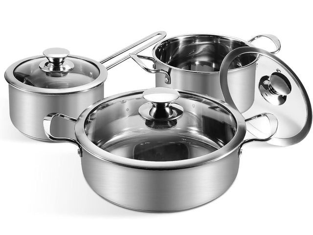 Lot 96-181343 - Wodillo 6Pcs Pots and Pans Set, Stainless Steel Pot Set, Nonstick Kitchen Cookware Set, Induction Po...
