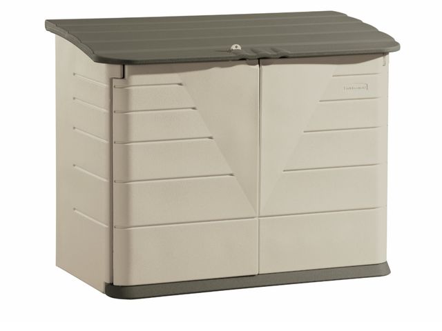 Lot 96-175406 - Rubbermaid 3 x 5 ft. Plastic, Resin and Polycarbonate Storage Shed, Beige and Gray
Color may vary fr...