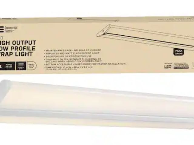 Lot 96-226175 - Commercial Electric
1-Pack 4 ft. 7500 Lumens LED Wraparound Light Fixture 65W 120-277V Bright White ...