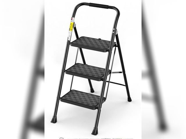 Lot 96-198006 - 3 Step Ladder, 3 Step Stool for Adults, 3 Step Ladder Folding Step Stool with Cushioned Handle Step ...