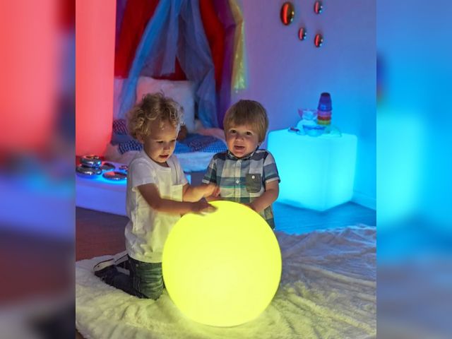 Lot 96-163883 - 16 In Cordless LED Glowing Ball Light, LED Globe Orb Night Light w/Remote,16RGB Color Changing Water...