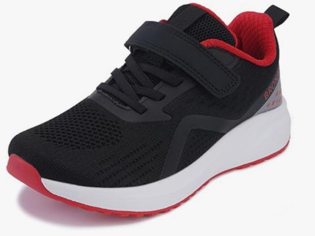 Lot 96-190821 - BRONAX Little Kids Wide Tennis Walking Shoes Black Red 
Size 35 or 3 &amp; 3.5 
Lightly Used