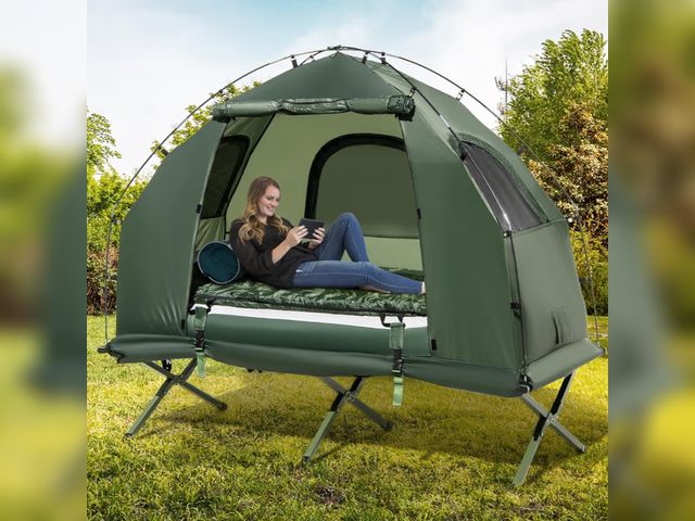 Lot 96-226977 - KOTEK 5-in-1 Tent Cot with Air Mattress, Sleeping Bag, Pillow, Canopy, Zippered Mesh Windows &amp; C...