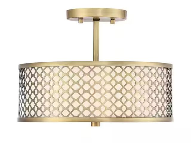 Lot 96-179731 - Savoy House
Meridian 13 in. W x 10 in. H 2-Light Natural Brass Semi-Flush Mount with White Fabric Sh...