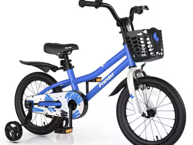 Lot 96-225860 - Costwayv16 in. Kid's Bike with Removable Training Wheels and Basket for 4-years to 7-Years Old Blue ...