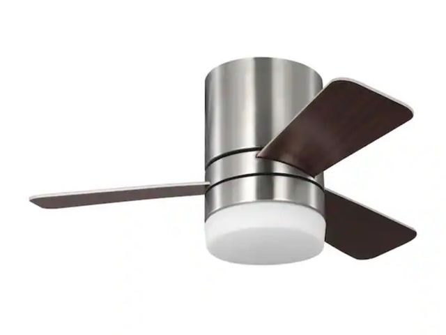 Lot 96-211327 - Generation Lighting Era 32 in. Brushed Nickel Hugger LED Flush Mount Standard Ceiling Fan with Rever...