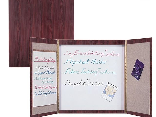 Lot 96-146434 - Quartet Conference Room Cabinet with Porcelain Writing Surface, 4 x 4 Feet, Mahogany Laminate Finish...