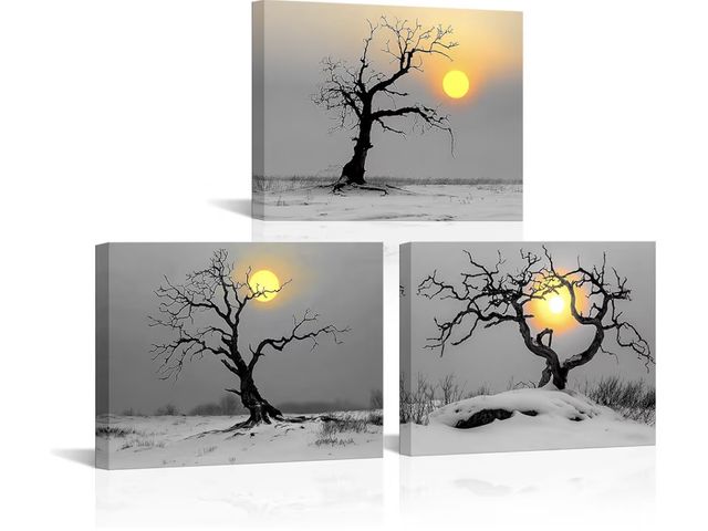 Lot 96-194552 - Biuteawal 3 Piece Tree Wall Art Black and White Tree at Sunset Landscape Picture Painting Natural Ca...