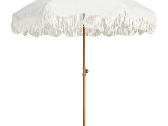 Lot 96-180492 - Funsite Boho Fringe Umbrella Outdoor Patio, 6.5ft UPF50+ Picnic Umbrella with Tassels with Steel Pol...