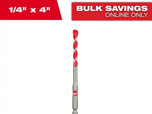 Lot 96-191782 - Milwaukee 1/4 in. x 2 in. x 4 in. SHOCKWAVE Carbide Hammer Drill Bit for Concrete, Stone, Masonry Dr...