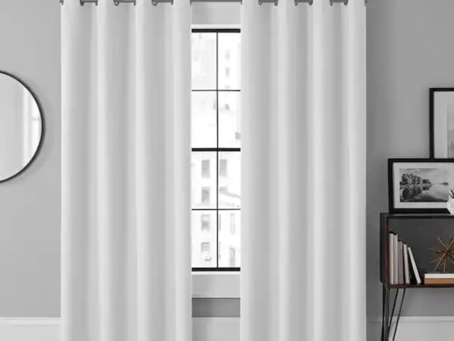 Lot 96-233353 - Floor To Ceiling Curtain Grey With Silver Rings  ONLY ONE PANEL  appears unused