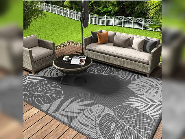 Lot 96-190583 - COCOER Tropical Outdoor Rug 9x12 Reversible-Waterproof Patio Rug-Quick Dry Outdoor Carpet-Outdoor Ar...