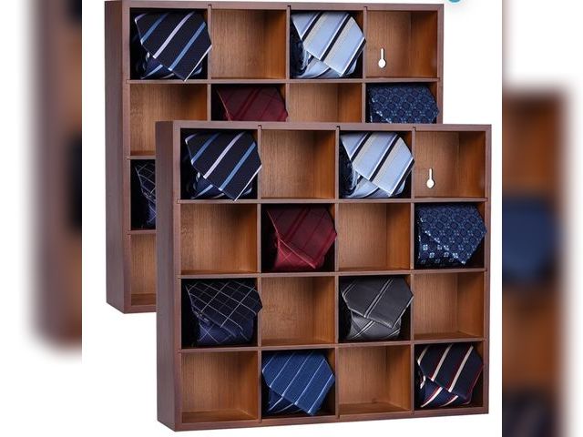 Lot 96-170447 - Tie Organizer Wall Mounted Tie Rack,Tie Box for Men,Tie Box Organizer with 16 Compartments，Tie Displ...