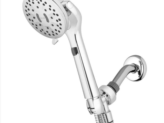 Lot 96-198407 - Waterpik
5-Spray Patterns 4.25 in.
Single Wall Mount Adjustable
Shower Care Handheld Shower
Head 1.8...