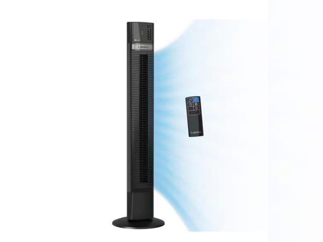 Lot 96-163266 - Lasko
48 in. Xtra Air 4-Speed Tower Fan in Black with Carry Handle, Oscillating, Remote Control, Nig...