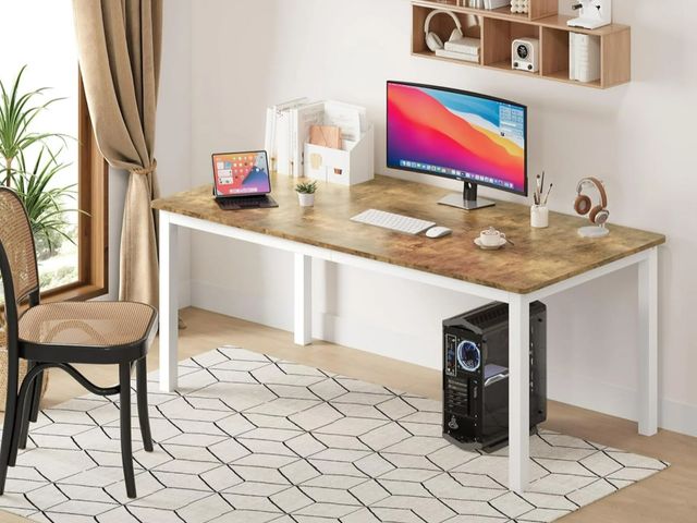 Lot 96-187704 - Dining Table for 6-8 Person,Indoor Outdoor Table with Metal Legs,Round Corners, Wooden Kitchen Table...