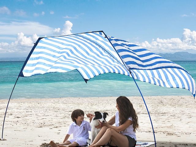 Lot 96-195244 - Beach Wind-Powered Shade Canopy, Portable Sun Shelter Tent, UPF 50+ UV Protection, Lightweight, Easy...