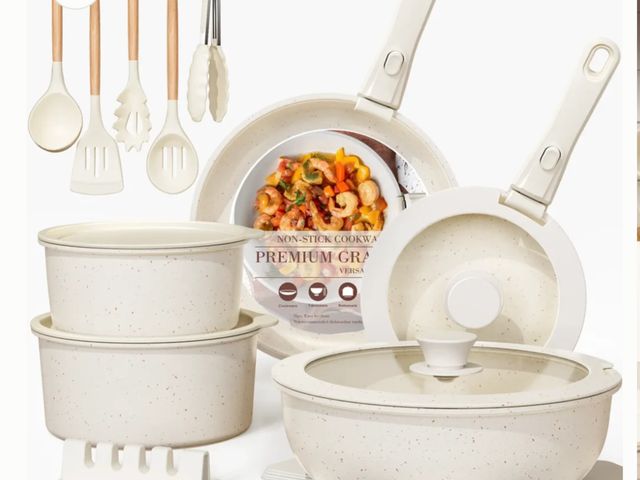 Lot 96-230895 - 21-Piece Ceramic Pots and Pans Set Non Stick Detachable Handle - White New MSRP $179