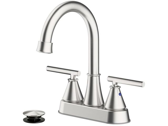 Lot 96-230652 - Fransiton Bathroom Sink Faucet 4 Inch 2 Handle Centerset Brushed Nickel Lead-Free Modern Bathroom Fa...