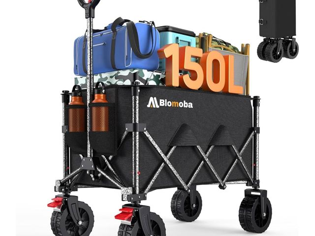 Lot 96-170403 - Collapsible Wagon Cart, approx. 150L Heavy Duty Foldable Beach Wagon with Wider Wheels &amp; Auto-Re...