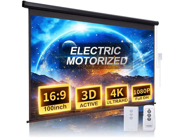 Lot 96-147211 - Motorized Projector Screen Pull Down 100 Inch 16:9 HD Automatic Projector Screen with Remote, Electr...