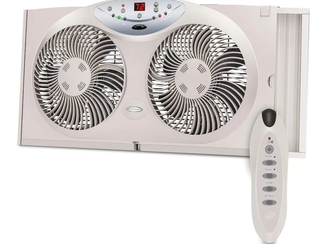 Lot 96-173758 - Bionaire Window Fan with Reversible Airflow Blades – 3-Speed Settings, Programmable Thermostat, LED ...