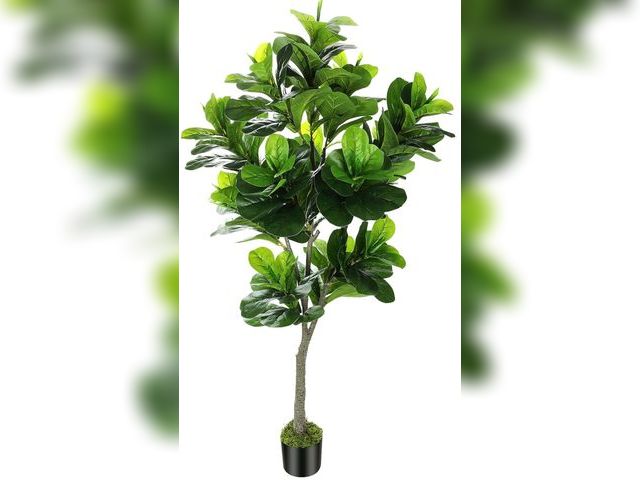 Lot 96-180678 - 6ft Full Artificial Fiddle Leaf Fig Tree (72in) with Plastic Nursery Pot Faux Tree, Ficus Lyrata Fak...