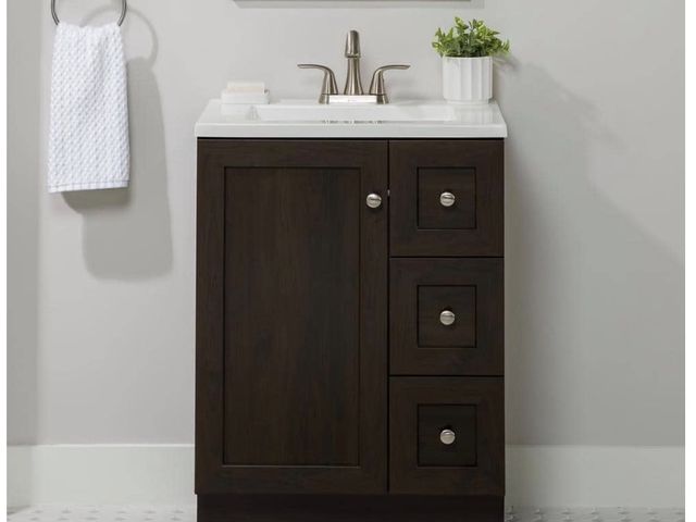 Lot 96-209781 - Glacier Bay Bannister 25 in. Single Sink Dusk Bath Vanity with White Cultured Marble Top (Assembled)...