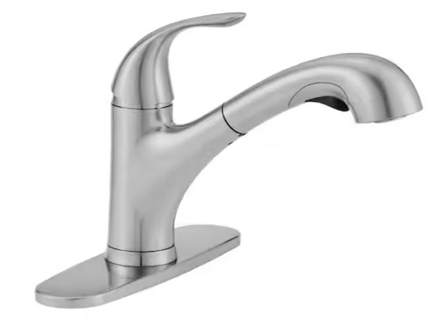 Lot 96-173010 - Glacier Bay Market Single-Handle Pull-Out Sprayer Kitchen Faucet in Stainless Steel MSRP $99
Appears...