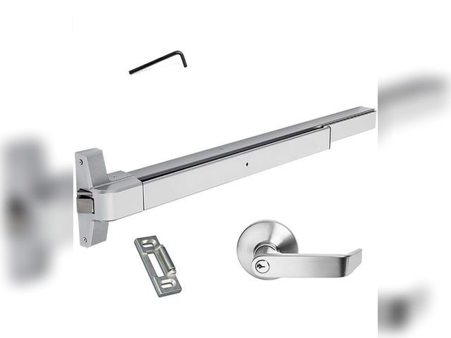 Lot 96-209146 - Dynasty Hardware Push Bar Panic Exit Device for Emergency Exit Doors Painted Aluminum, with Exterior...