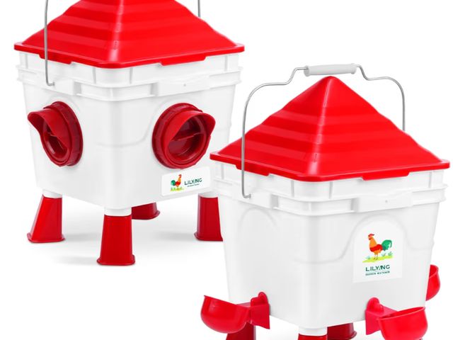 Lot 96-181231 - Lilyang Standing Chicken Feeders and Chicken Waterers, 2.5 Gallon Chicken Water Feeder with 4 Cups, ...